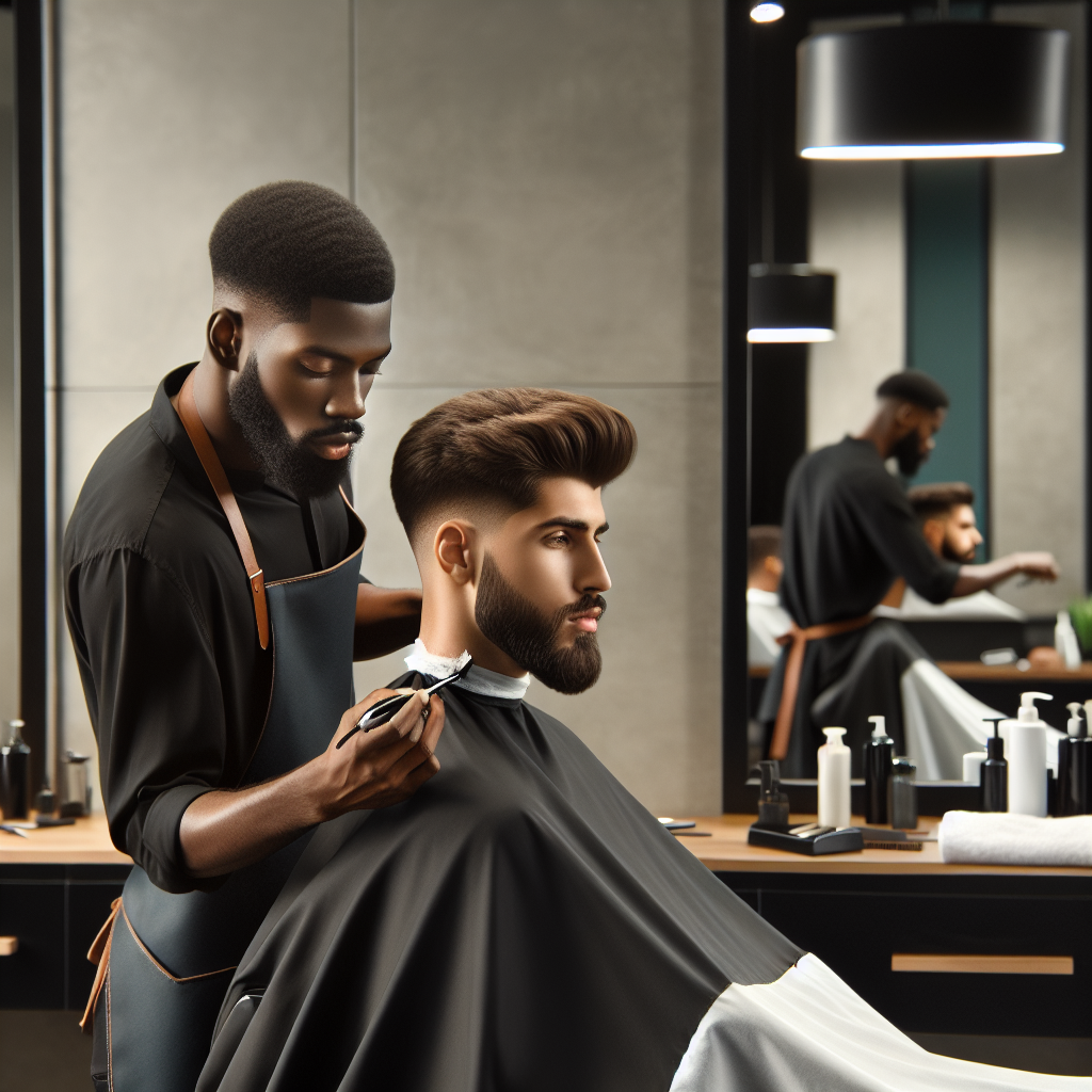 Realistic stock image of barber shaving customer